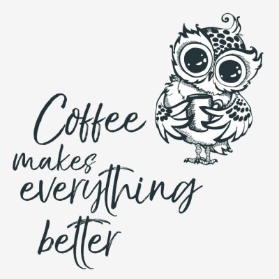 Sticker  Hibou avec une tasse de café