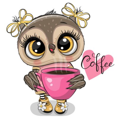 Sticker  Hibou avec une tasse de café