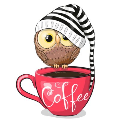 Sticker  Hibou dans un bonnet sur une tasse