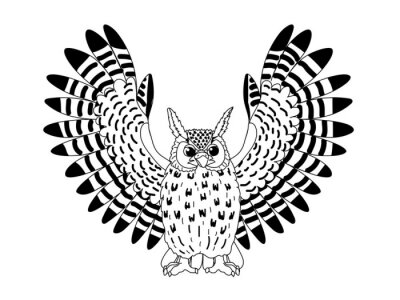 Sticker  Hibou noir et blanc aux ailes déployées