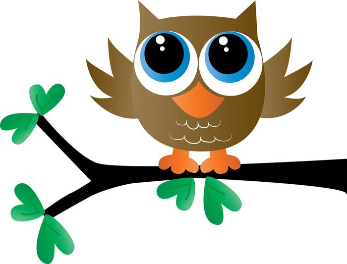Sticker  Hibou sur une branche avec des feuilles