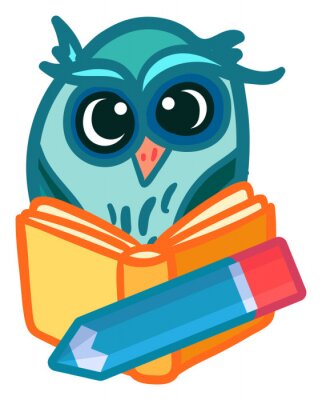 Sticker  Hibou vert avec un livre