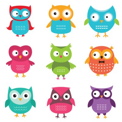 Sticker  Hiboux pour enfants de différentes couleurs