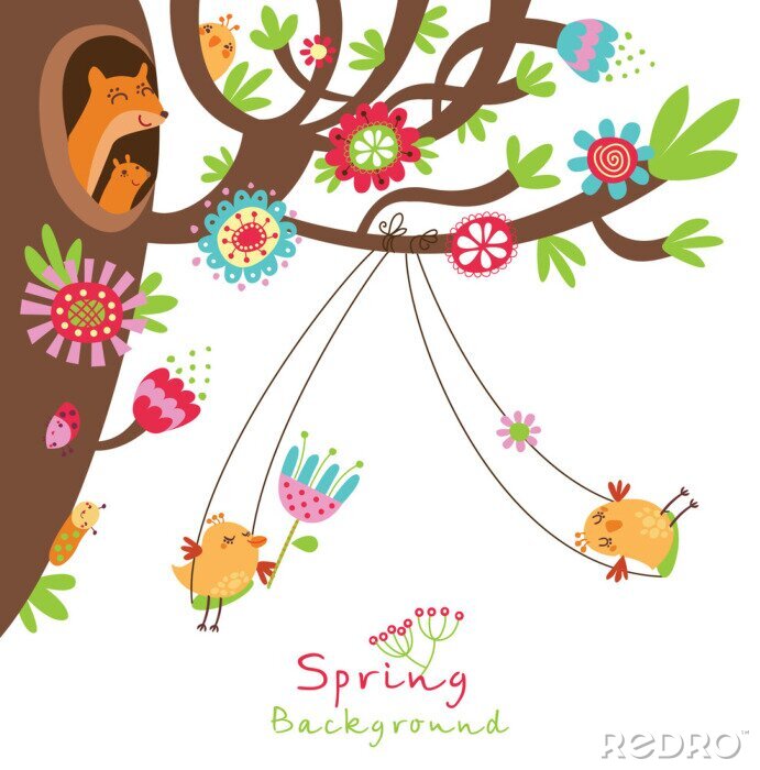 Sticker  Hiboux se balançant sur un arbre