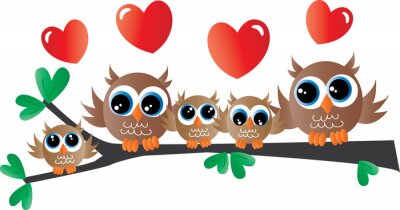 Sticker  Hiboux sur une branche avec des coeurs