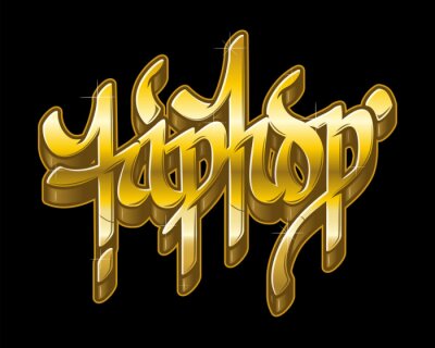 Sticker  Hip-Hop en style graffiti doré. Texte vectoriel.