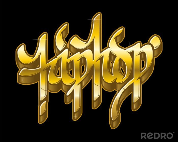 Sticker  Hip-Hop en style graffiti doré. Texte vectoriel.