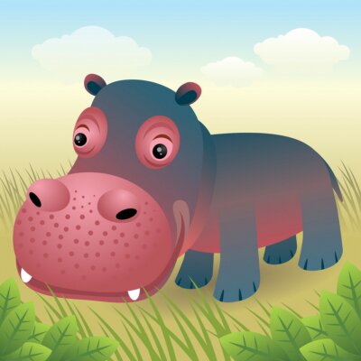 Sticker  Hippopotame à grosse tête dans la savane