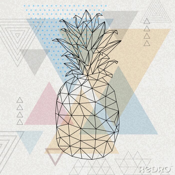 Sticker  Hipster geometric polygonal fruit pineapple on grunge triangle abstract background.