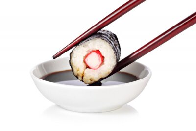 Sticker  Hosomaki sushi avec baguettes et la sauce de soja