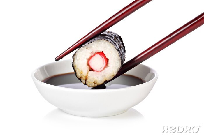 Sticker  Hosomaki sushi avec baguettes et la sauce de soja