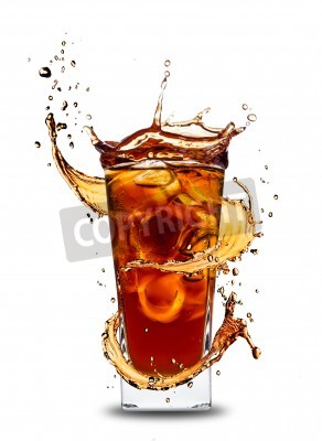 Sticker  Ice cola drink with splash, isolated on white background