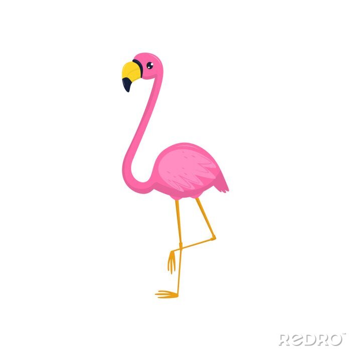 Sticker  Icône plate vecteur de flamant rose. Oiseau tropical au plumage rose et aux longues jambes et au cou. Élément de carte postale, bannière publicitaire ou flyer