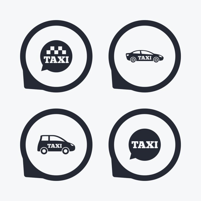 Sticker  Icônes de transport public. Signes de bulle de taxi