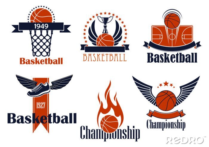 Sticker  Icônes sportives de basket-ball avec des éléments de jeu