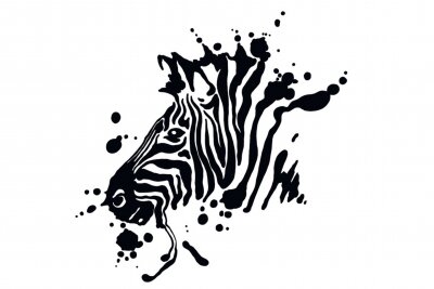 Sticker  Illustration abstraite de tête de zèbre noir et blanc