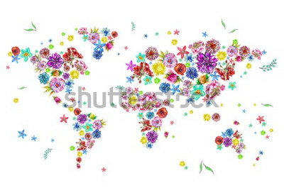 Sticker  Illustration aquarelle de la carte du monde en fleurs
