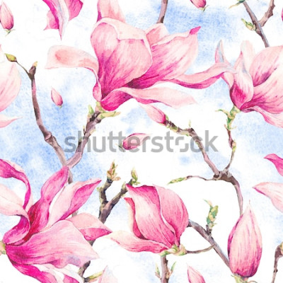 Sticker  Illustration avec des magnolias roses