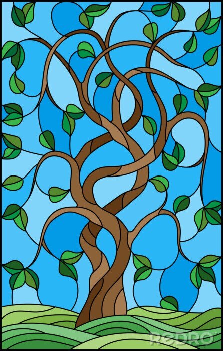 Sticker  Illustration avec un arbre ressemblant à un vitrail