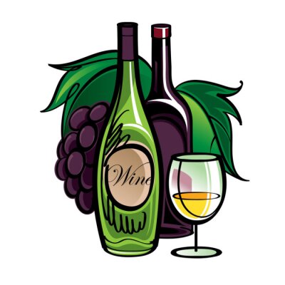 Sticker  Illustration avec une bouteille et des verres de vin