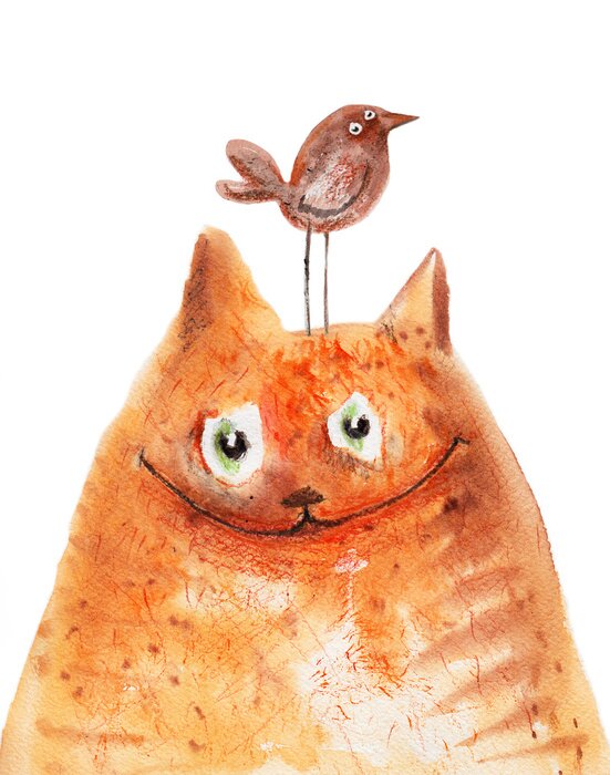 Sticker  Illustration chat et oiseau