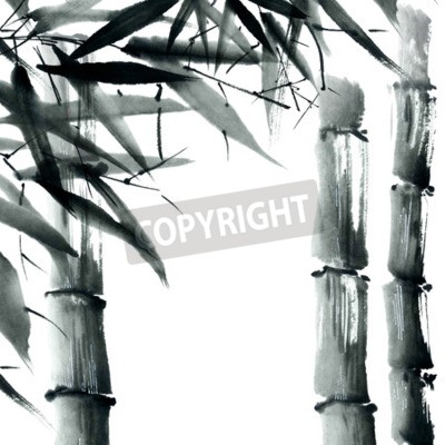 Sticker  Illustration d'aquarelle et d'encre avec style sumi-e, u-sin. Peinture traditionnelle orientale.