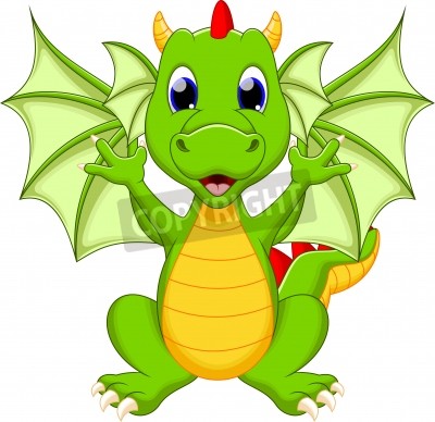 Sticker  Illustration de conte de fées petit dragon vert