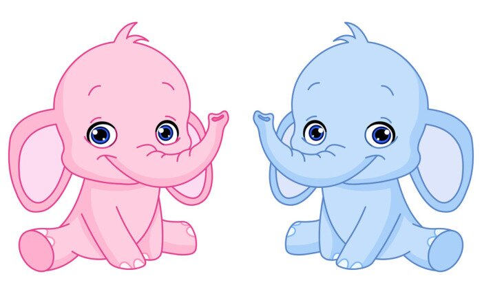 Sticker  Illustration de dessin animé d'éléphant rose et bleu