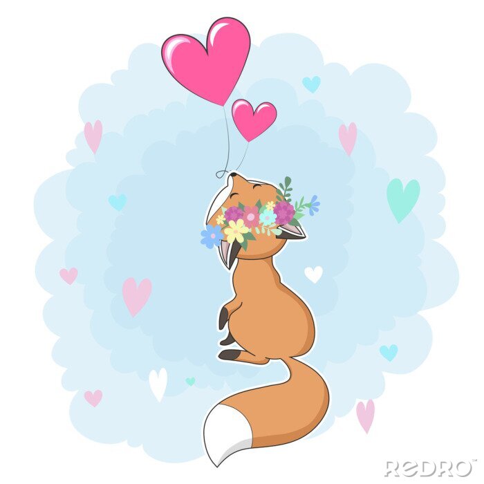 Sticker  Illustration de dessin animé dessiné à la main de renard roux