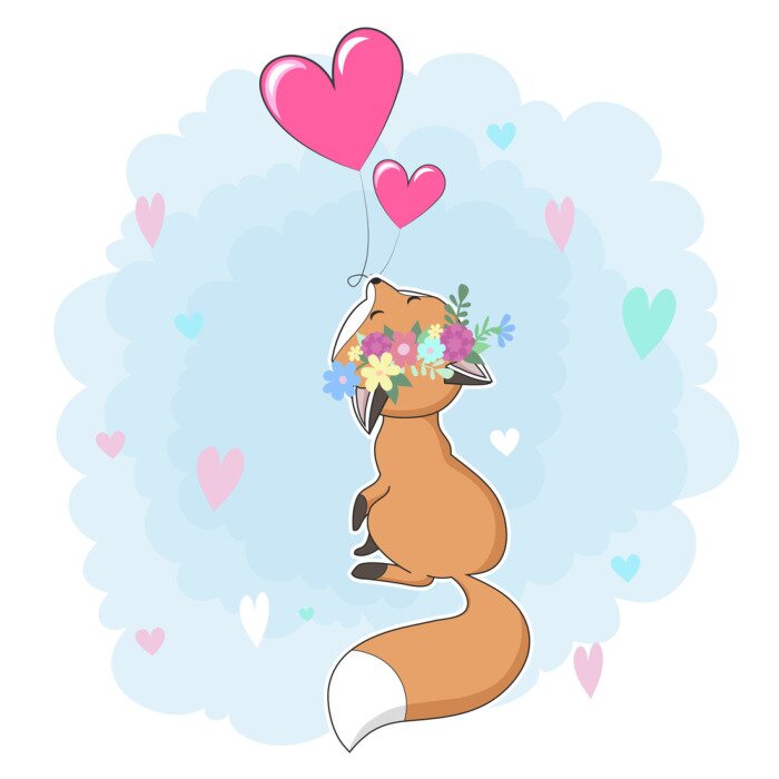 Sticker  Illustration de dessin animé dessiné à la main de renard roux