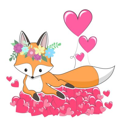 Sticker  Illustration de dessin animé dessiné à la main de renard roux vecteur