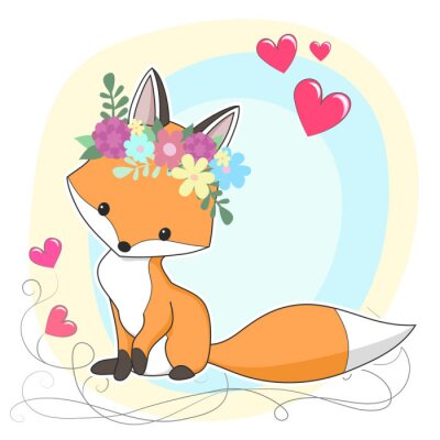 Sticker  Illustration de dessin animé dessiné à la main de renard roux vecteur