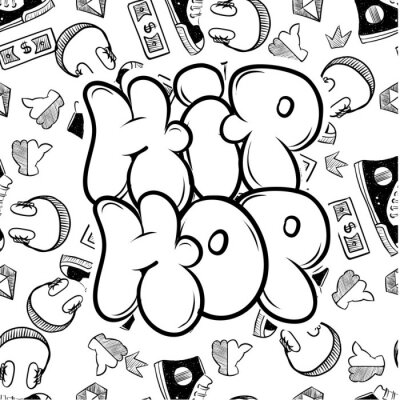Sticker  illustration de fête de musique hip hop dans le style graffiti, lettrage logo, vecteur. Typographie pour affiche, t-shirt ou autocollants