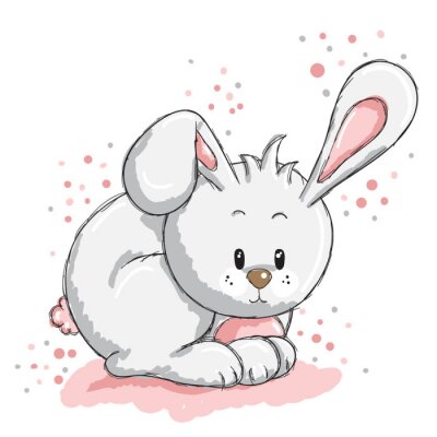 Sticker  Illustration de lapin pelucheux blanc et rose pour les enfants