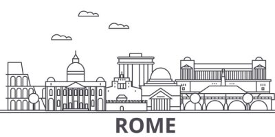 Sticker  Illustration de ligne d'architecture Rome ligne. Paysage urbain vecteur linéaire avec des monuments célèbres, monuments de la ville, icônes du design. Traits éditables