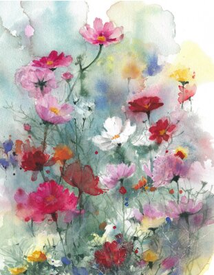 Illustration de peinture aquarelle fleurs colorées été fleurs sauvages isolé sur fond blanc