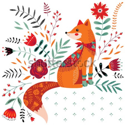 Sticker  illustration de renard dessiné à la main