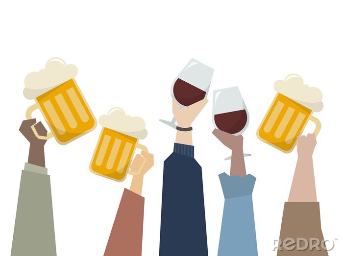 Sticker  Illustration des mains tenant des boissons alcoolisées