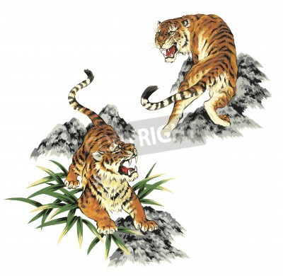 Sticker  Illustration dessin tigres