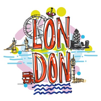 Sticker  Illustration dessinée à la main de la ville de Londres