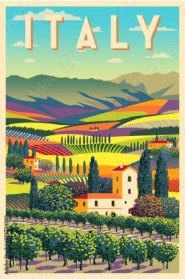 Illustration en couleur avec vue sur la Toscane