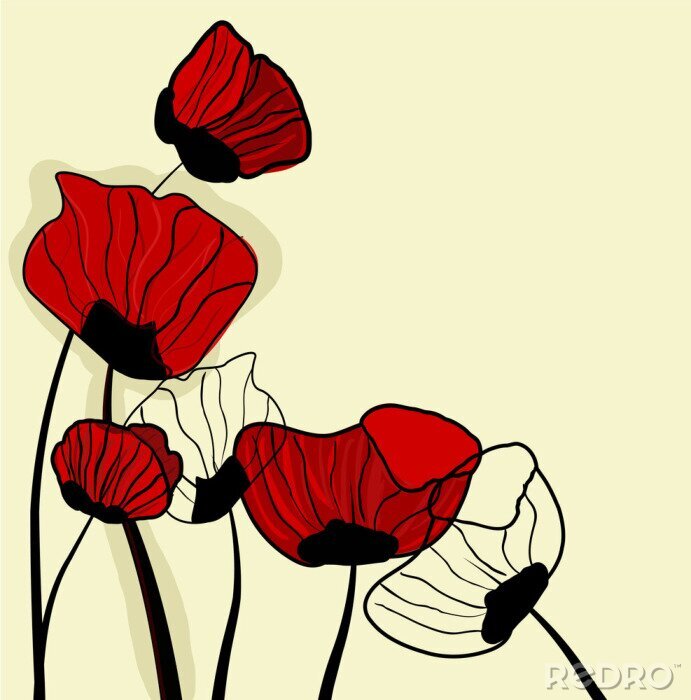 Sticker  Illustration et coquelicots rouges