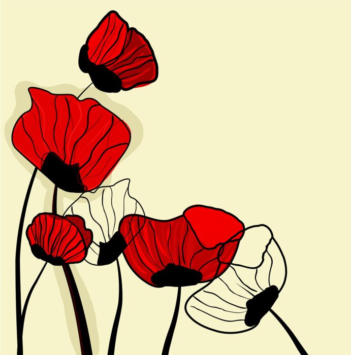 Sticker  Illustration et coquelicots rouges