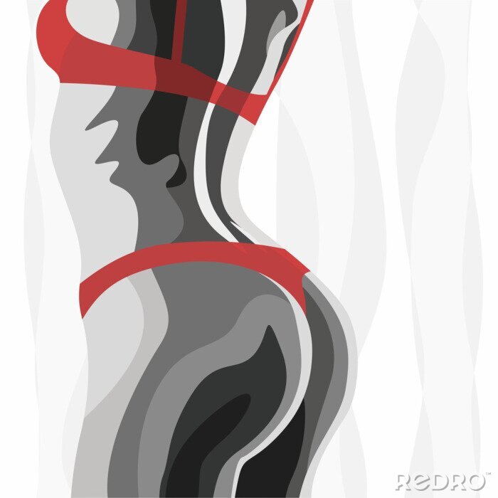 Sticker  Illustration femme blanche noire avec dessous rouge