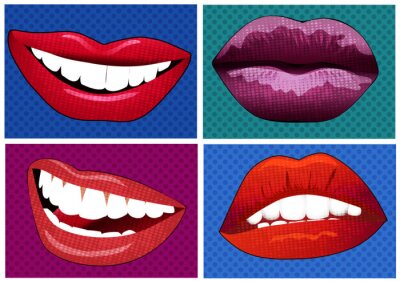 Sticker  illustration jeu d'icônes dans des fenêtres pop lèvres de style art