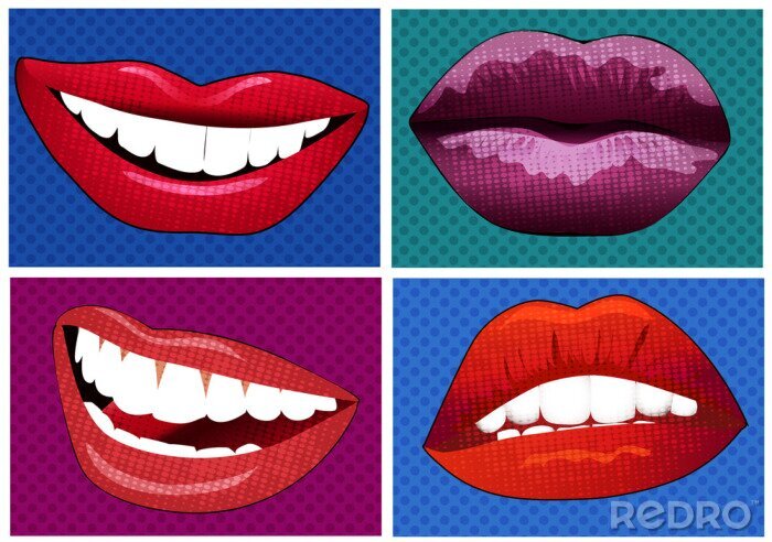 Sticker  illustration jeu d'icônes dans des fenêtres pop lèvres de style art