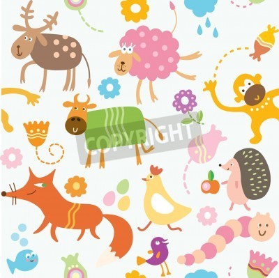 Sticker  Illustration joyeuse d'animaux amicaux colorés