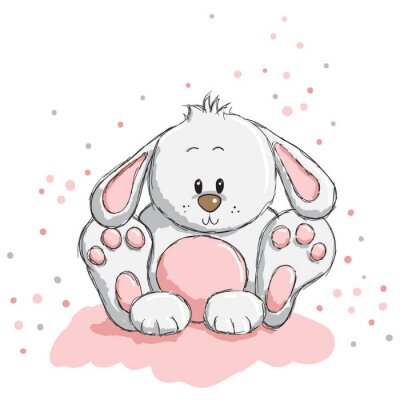 Sticker  Illustration mignonne de lapin blanc et rose pour des enfants