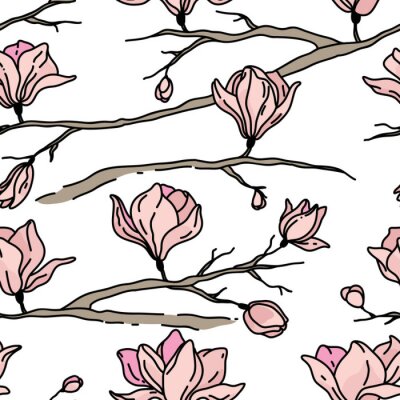 Sticker  Illustration minimaliste avec des magnolias