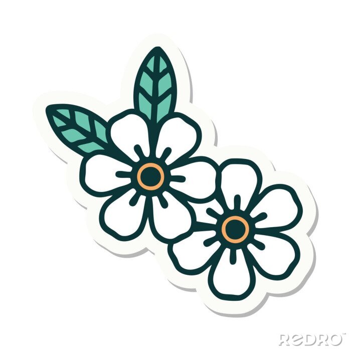 Sticker  Illustration minimaliste de deux fleurs blanches